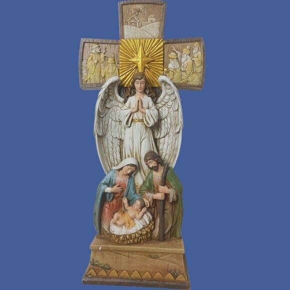 Avalon Gallery Christmas Treasures Nativity Story Figure Cross With Angel "14" - Picture 5 of 12